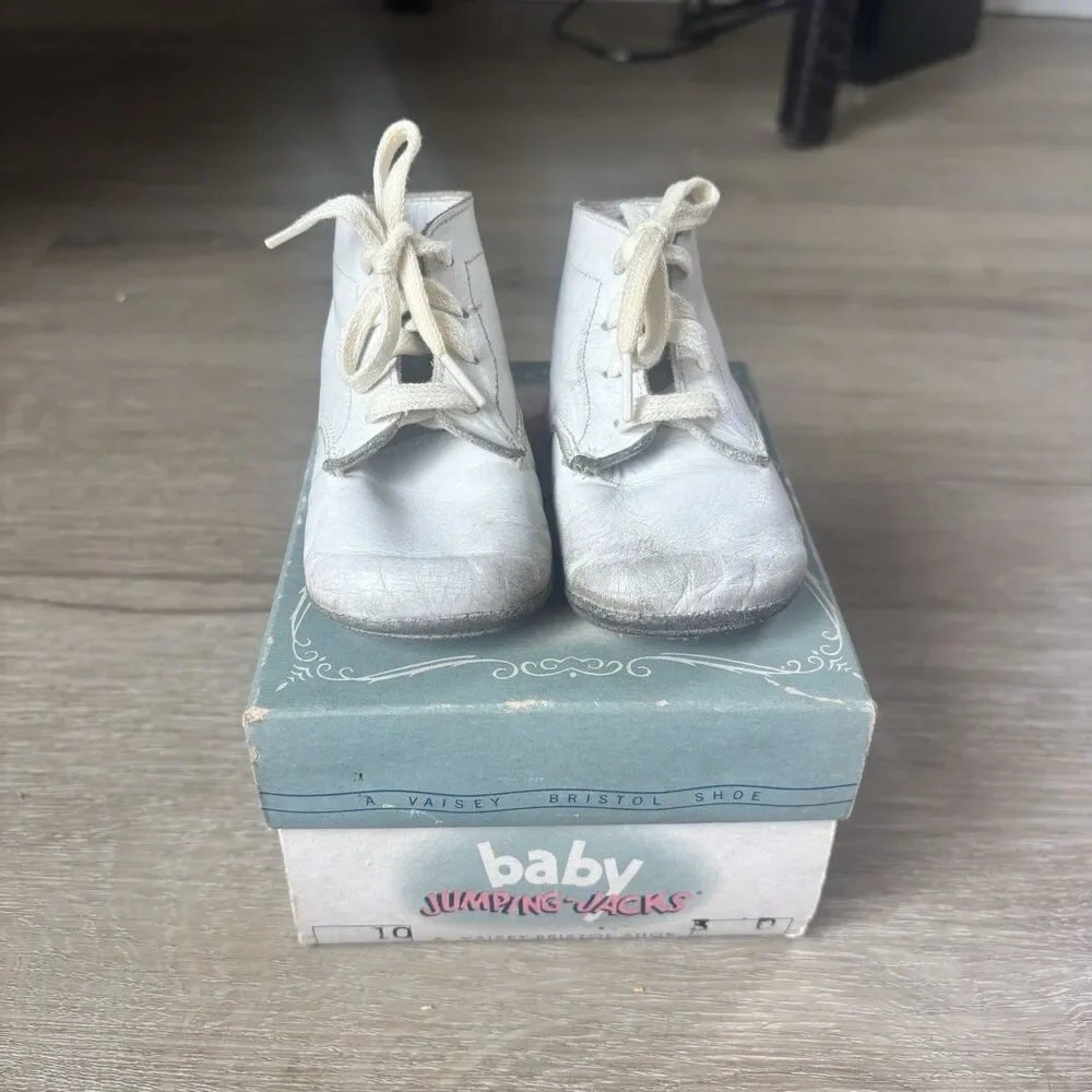 Vintage Baby Jumping Jacks Vaisey Bristol White Leather Shoes Size 3 D Boxed 50s